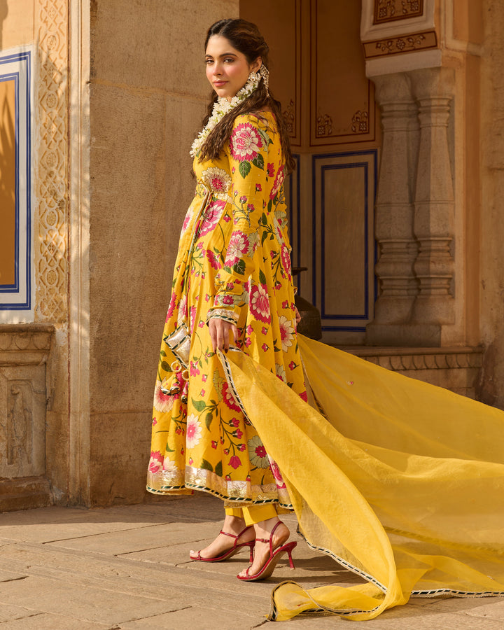 Iltija Yellow Printed Chanderi Suit Set