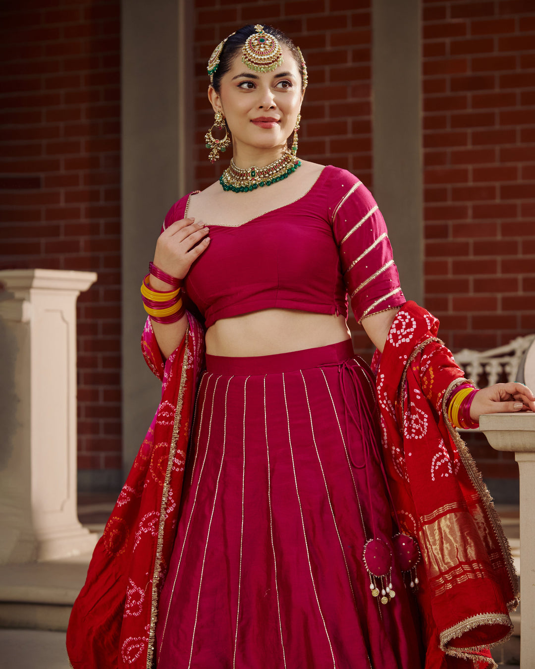 Hema Pink Embroidered Chanderi Lehenga Set