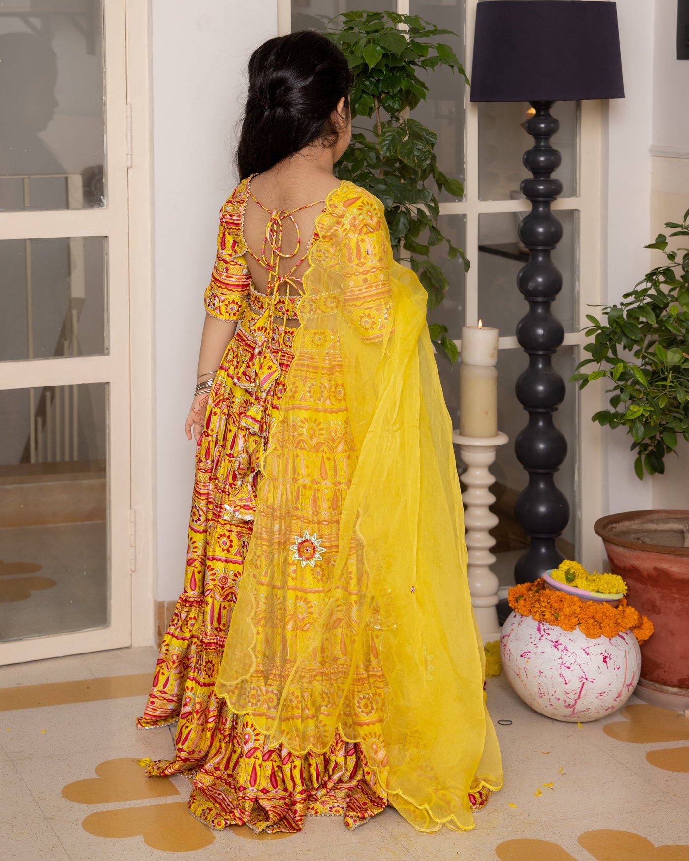 Hipsa Yellow Printed Chanderi Lehenga Set