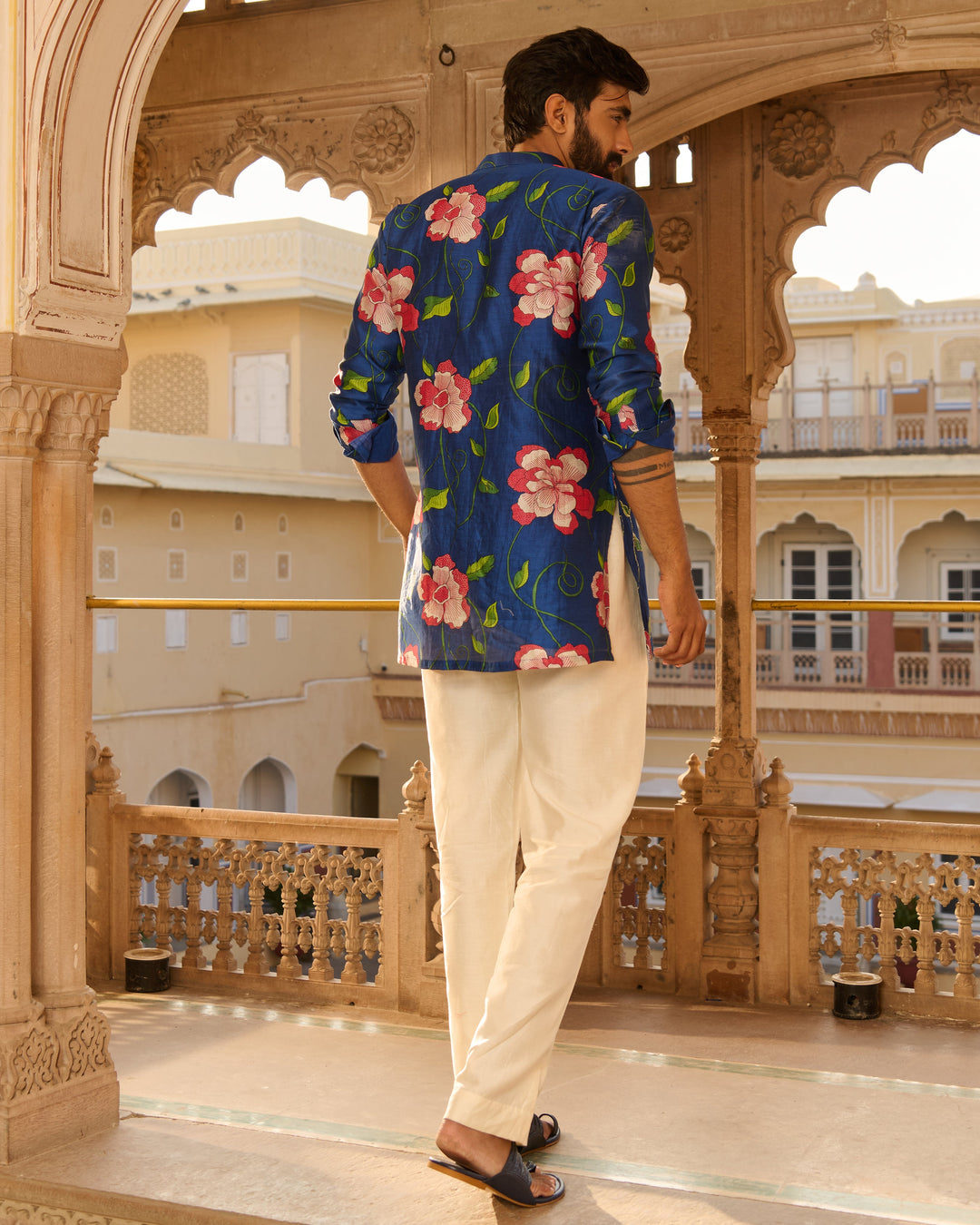 Kabir Blue Printed Chanderi Kurta