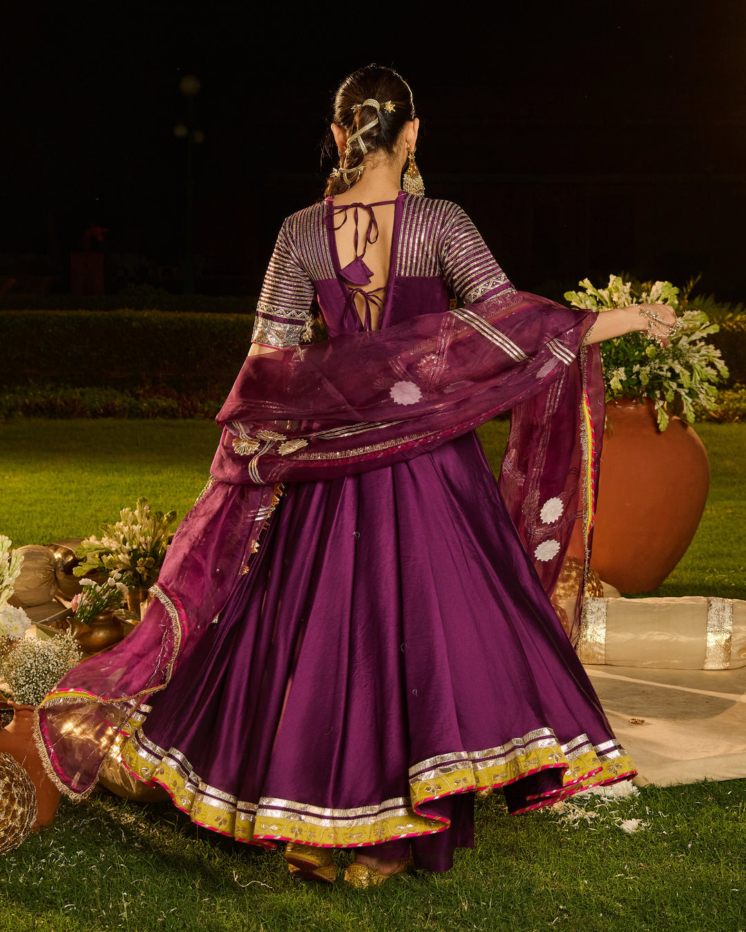 Pravya Purple Embroidered Chanderi Suit Set