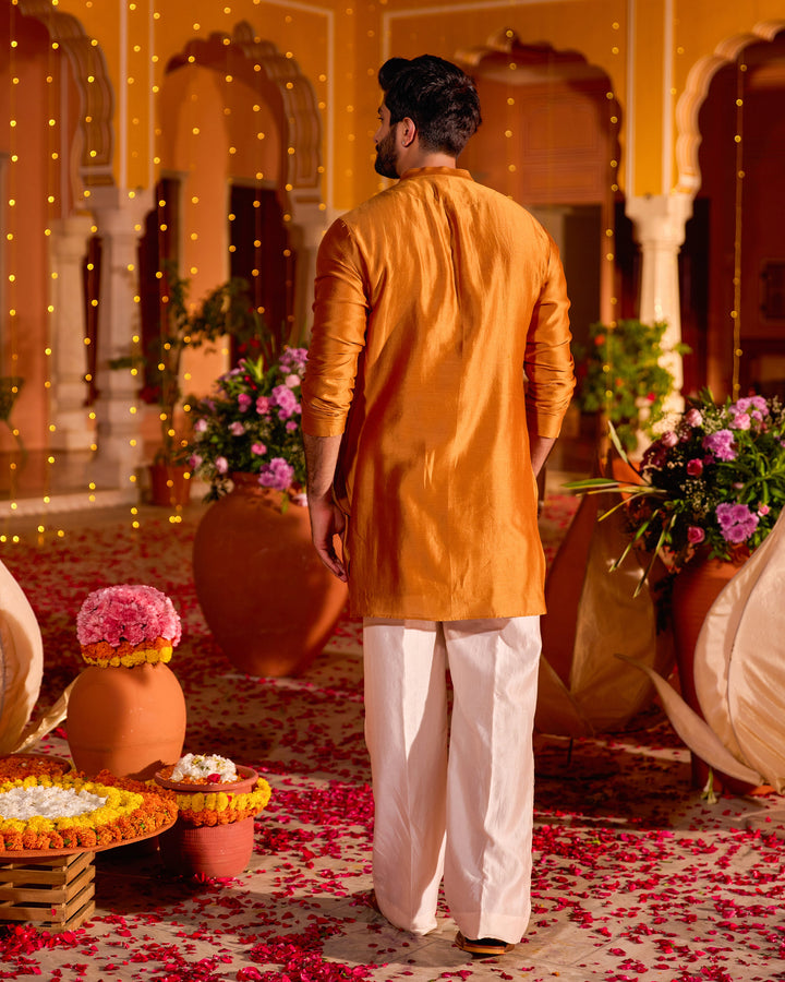 Bajrang Mustard Chanderi Embroidered Kurta