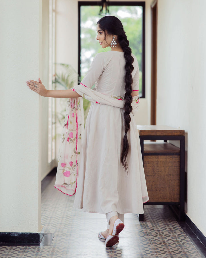 Canvas Grey Handpainted Cotton Suit Set