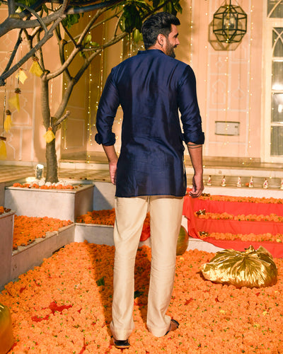 Neelkanth Navy Embroidered Chanderi Kurta
