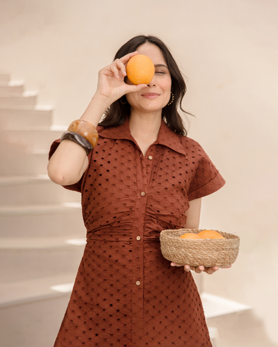 Earthy Brown Cotton Schiffli Dress