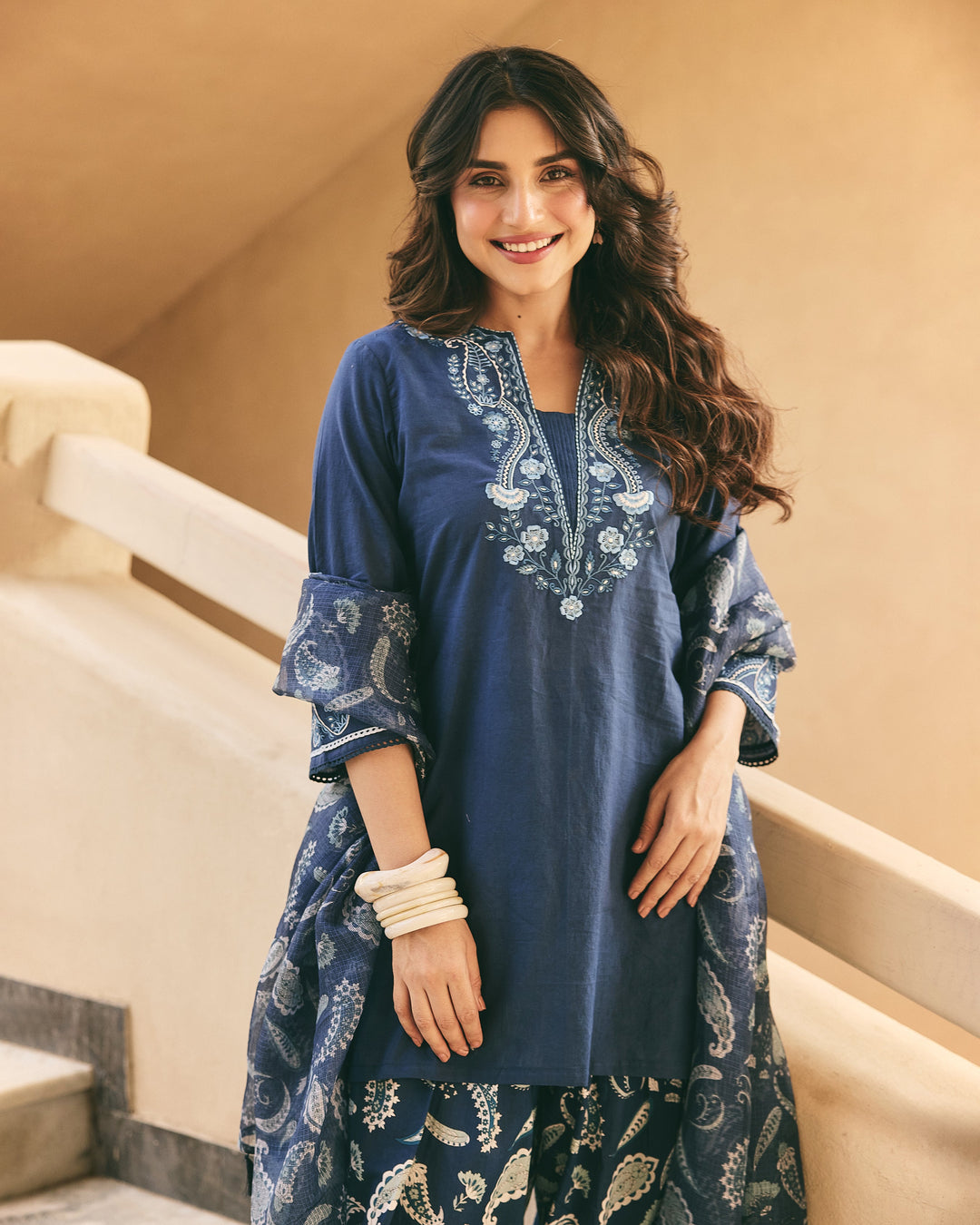 Nella Blue Cotton Printed Farsi Salwar Set