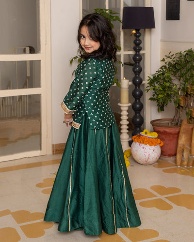 Anika Green Bandhani Chanderi Lehenga Set