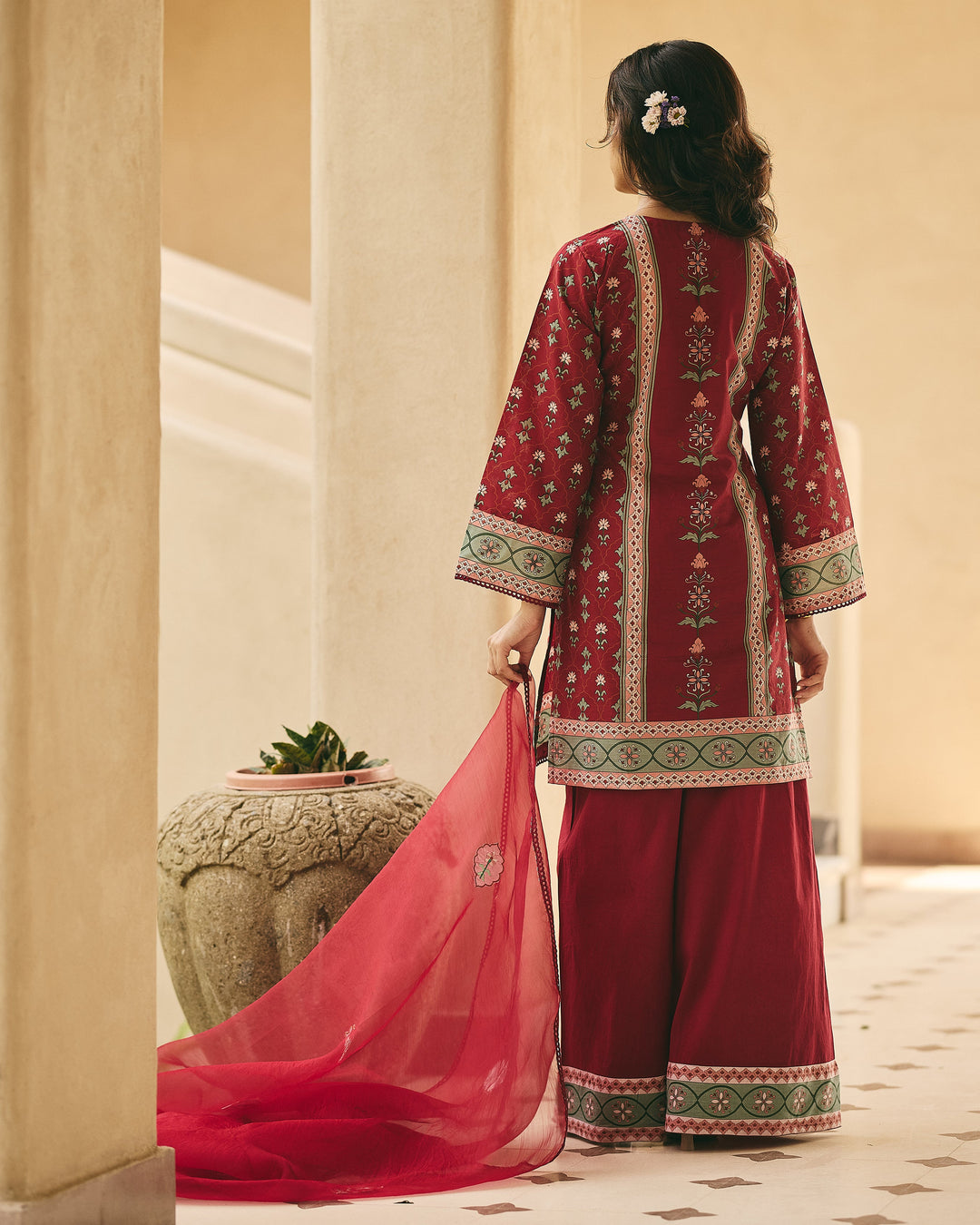 Rina Maroon Cotton Printed Suit Set