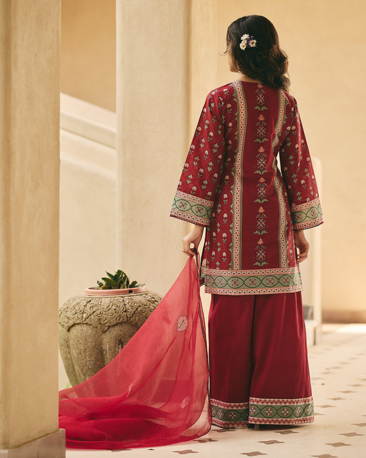 Rina Maroon Cotton Printed Suit Set