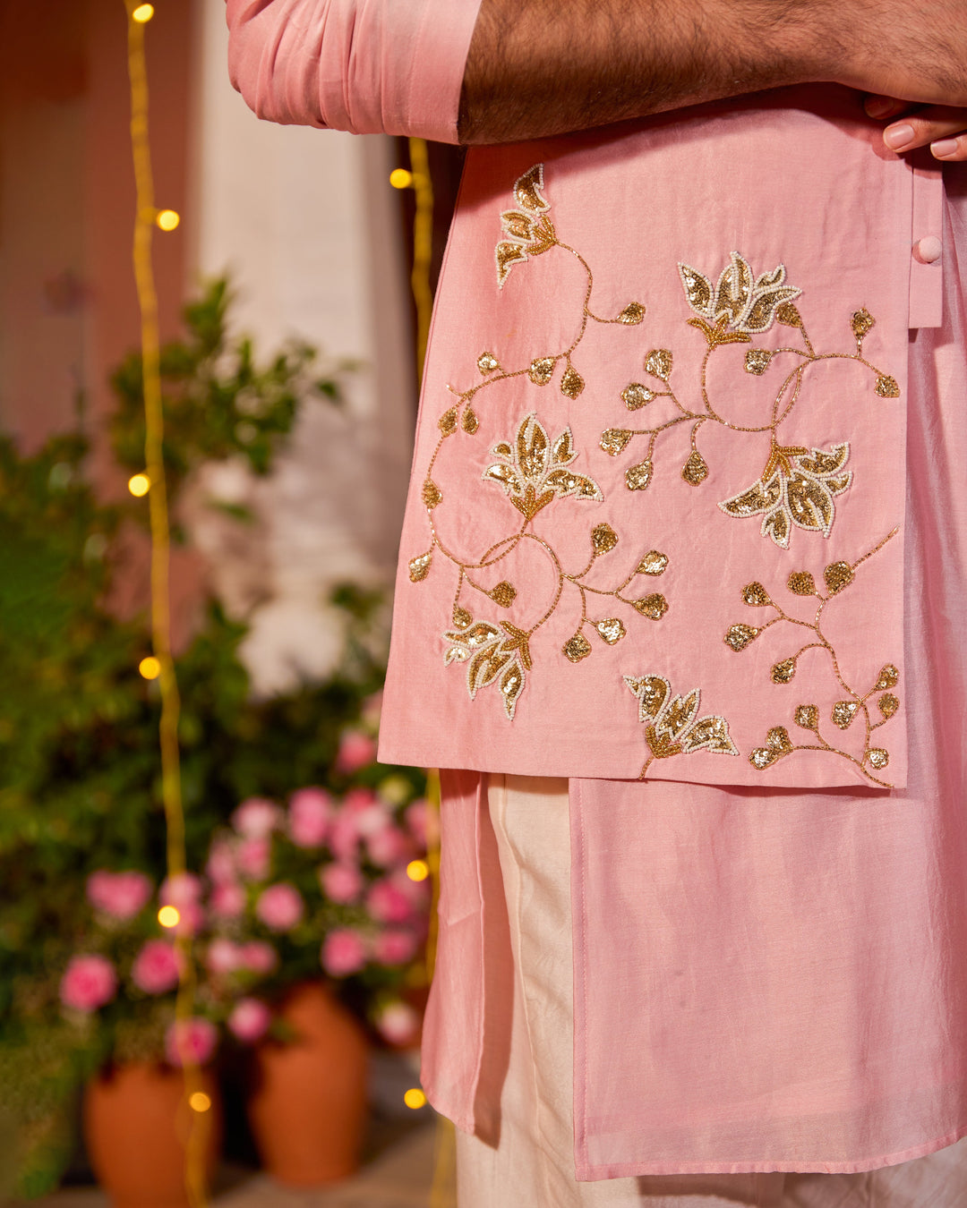 Ruhansh Pink Chanderi Embroidered Jacket And Kurta Set