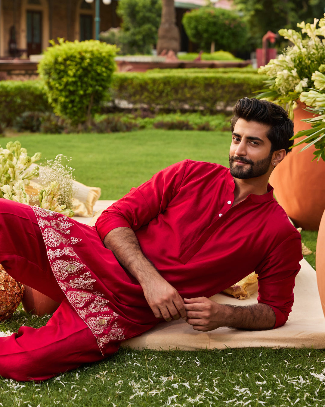 Aarambh Red Chanderi Embroidered Kurta