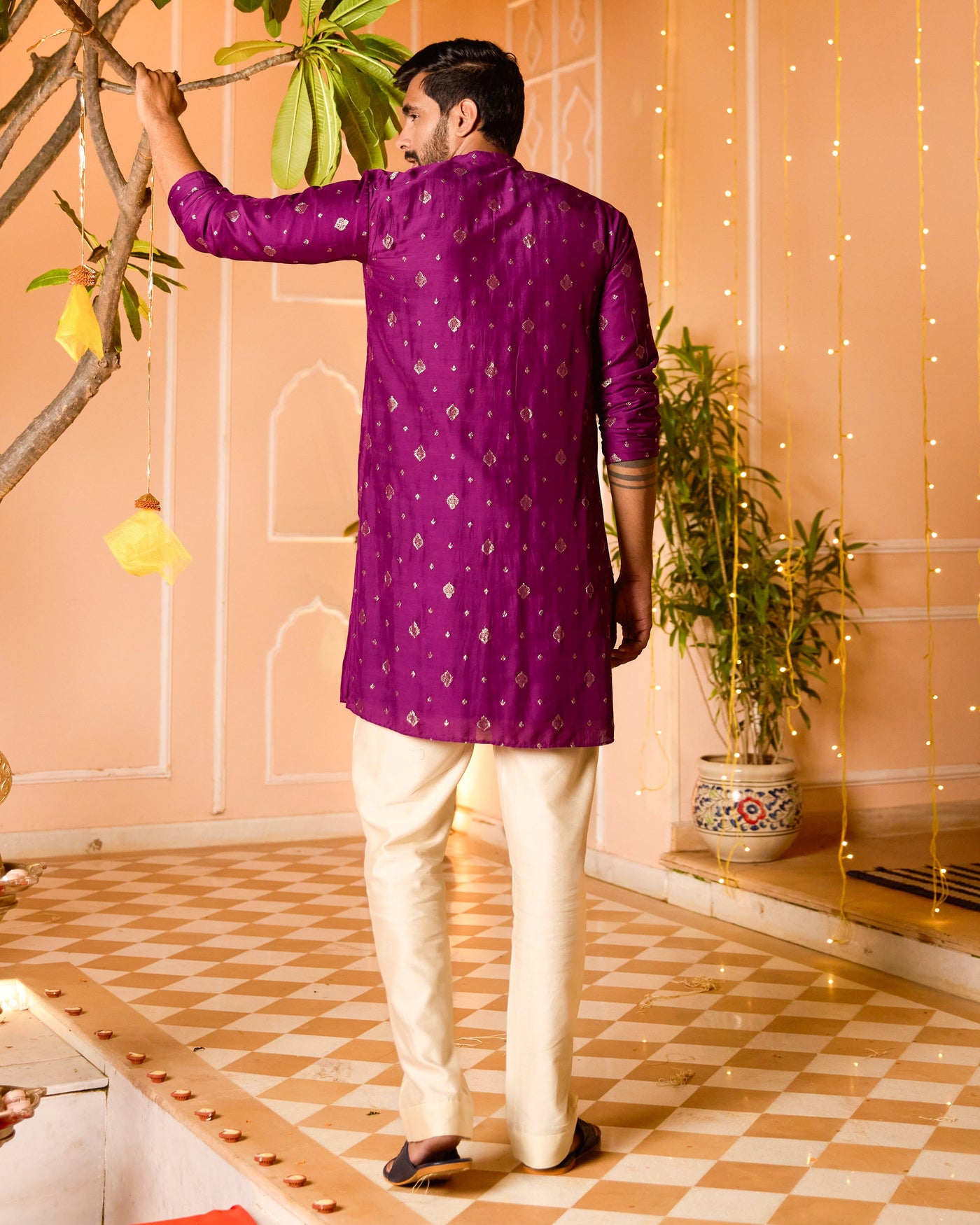 Prakashit Purple Jacquard Kurta