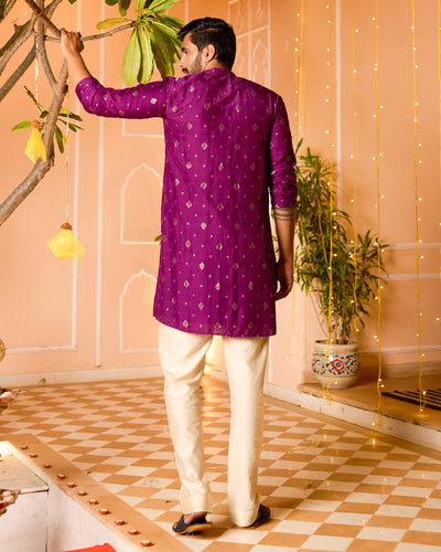 Prakashit Purple Jacquard Kurta