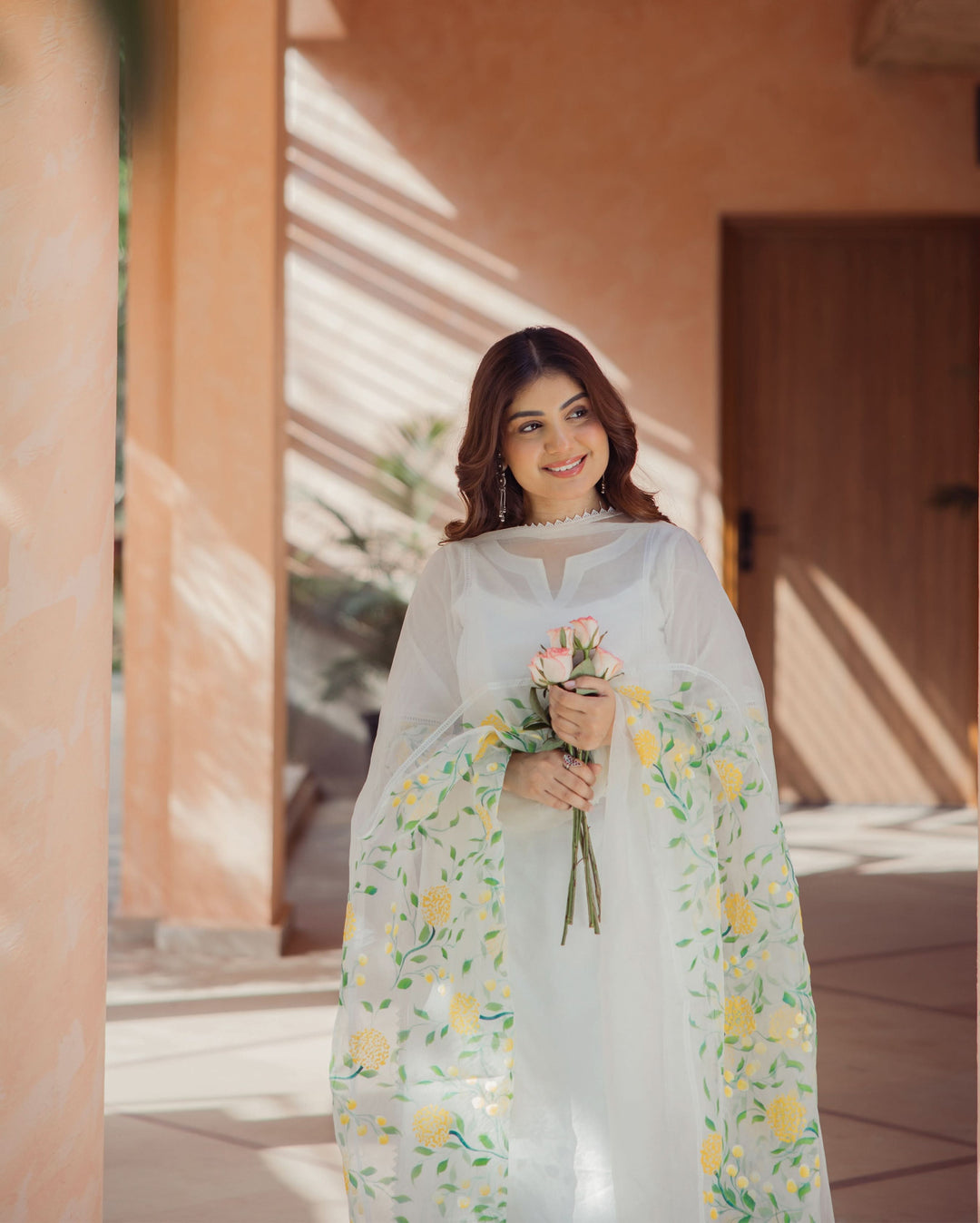 Swirl Off White Handpainted Chanderi Suit Set
