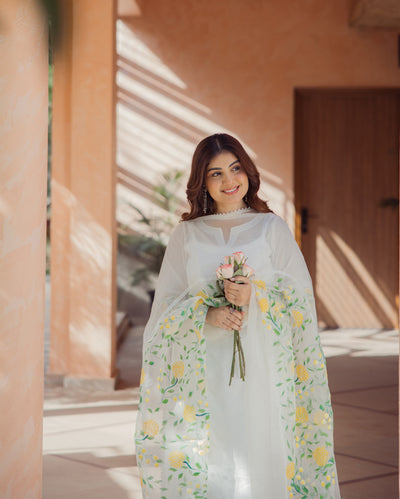 Swirl Off White Handpainted Chanderi Suit Set