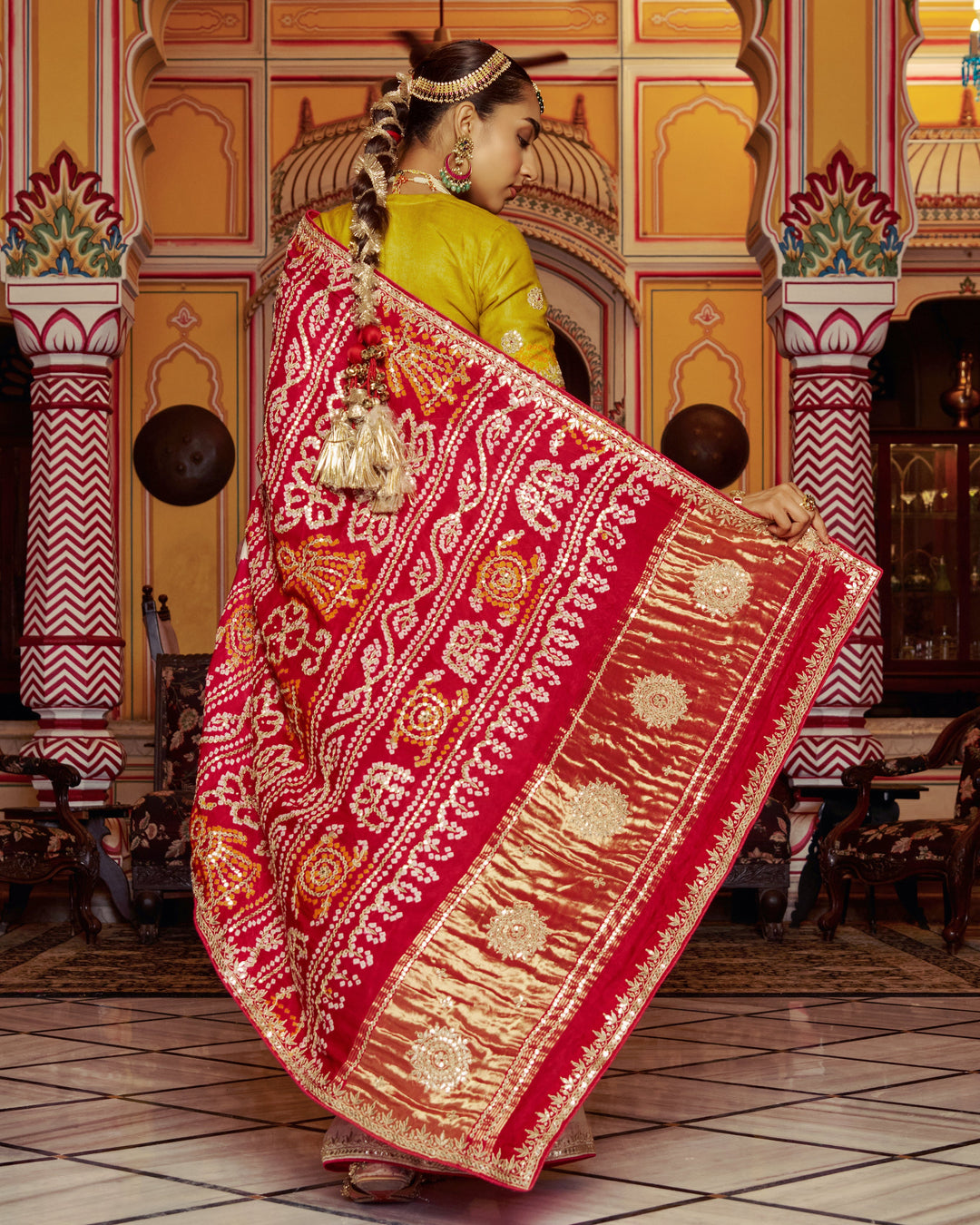 Barkha White Embroidered Kajol Bandhej Silk Saree