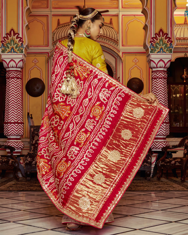 Barkha White Embroidered Kajol Bandhej Silk Saree
