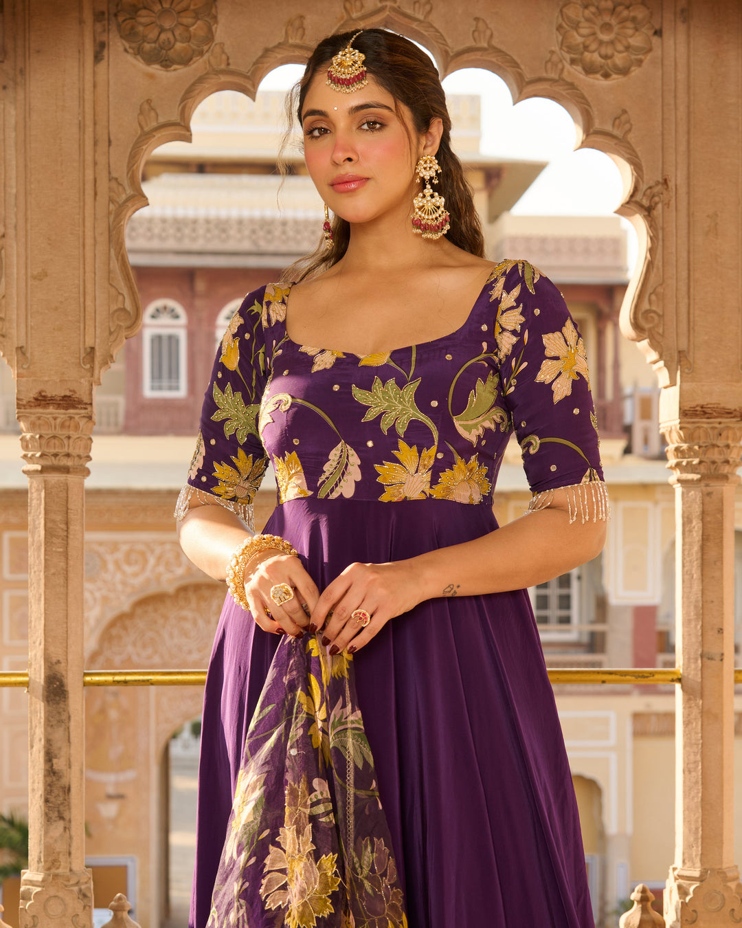 Anjula Purple Printed Crepe Suit Set