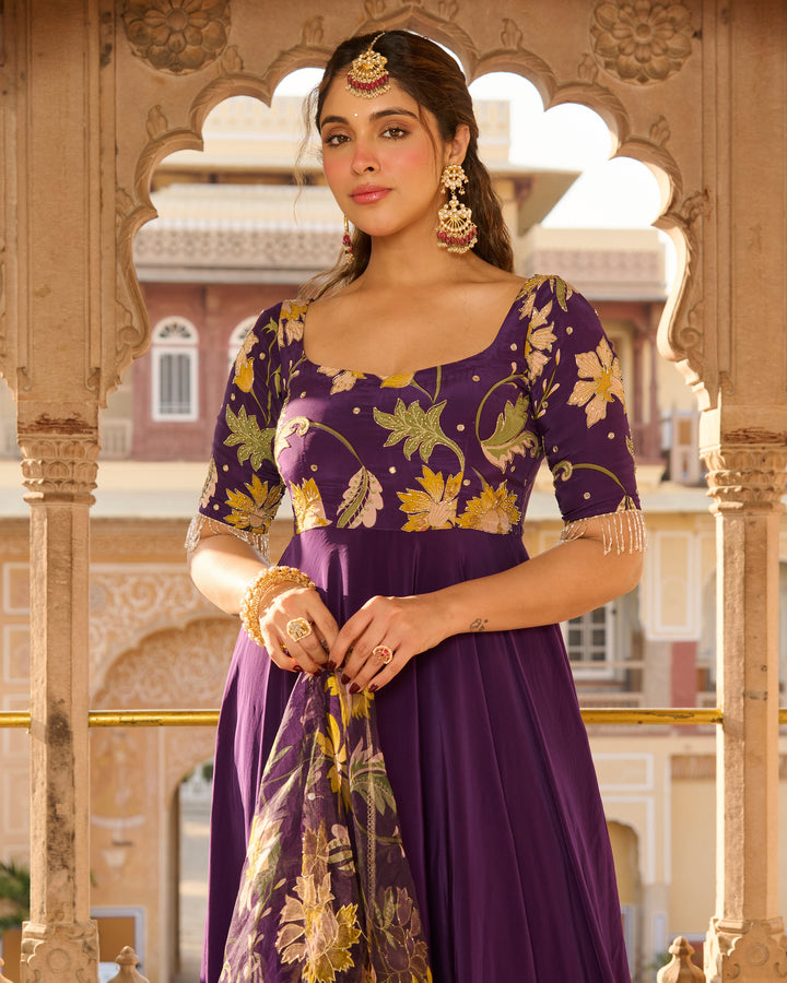 Anjula Purple Printed Crepe Suit Set