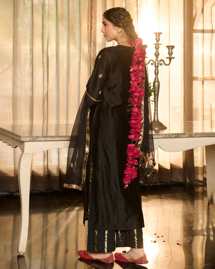 Suvarna Black Solid Chanderi Suit Set