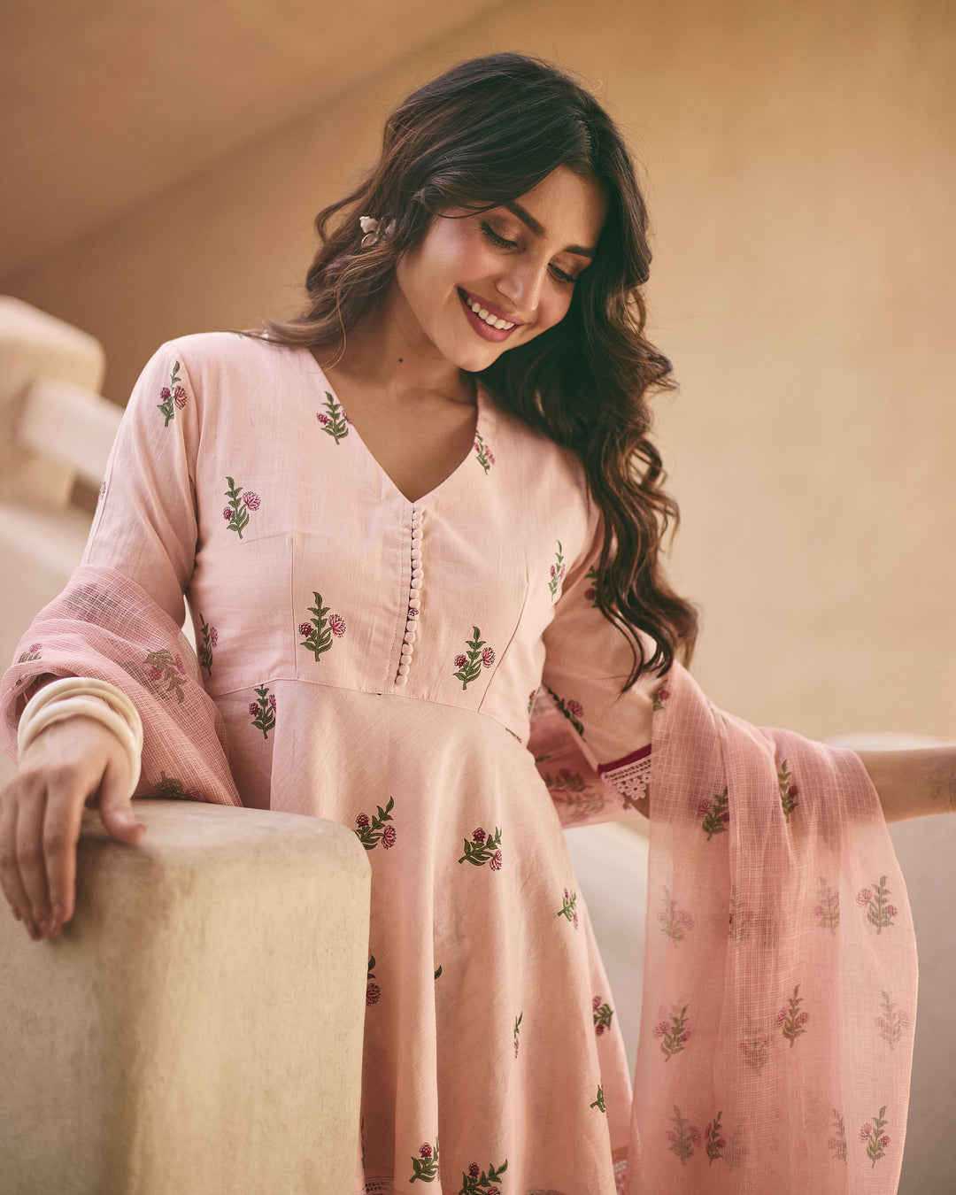 Mitya Powder Pink Cotton Printed Sharara Set