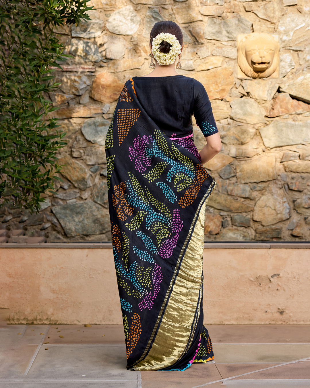 Kajal Black Gajji Silk Bandhej Saree