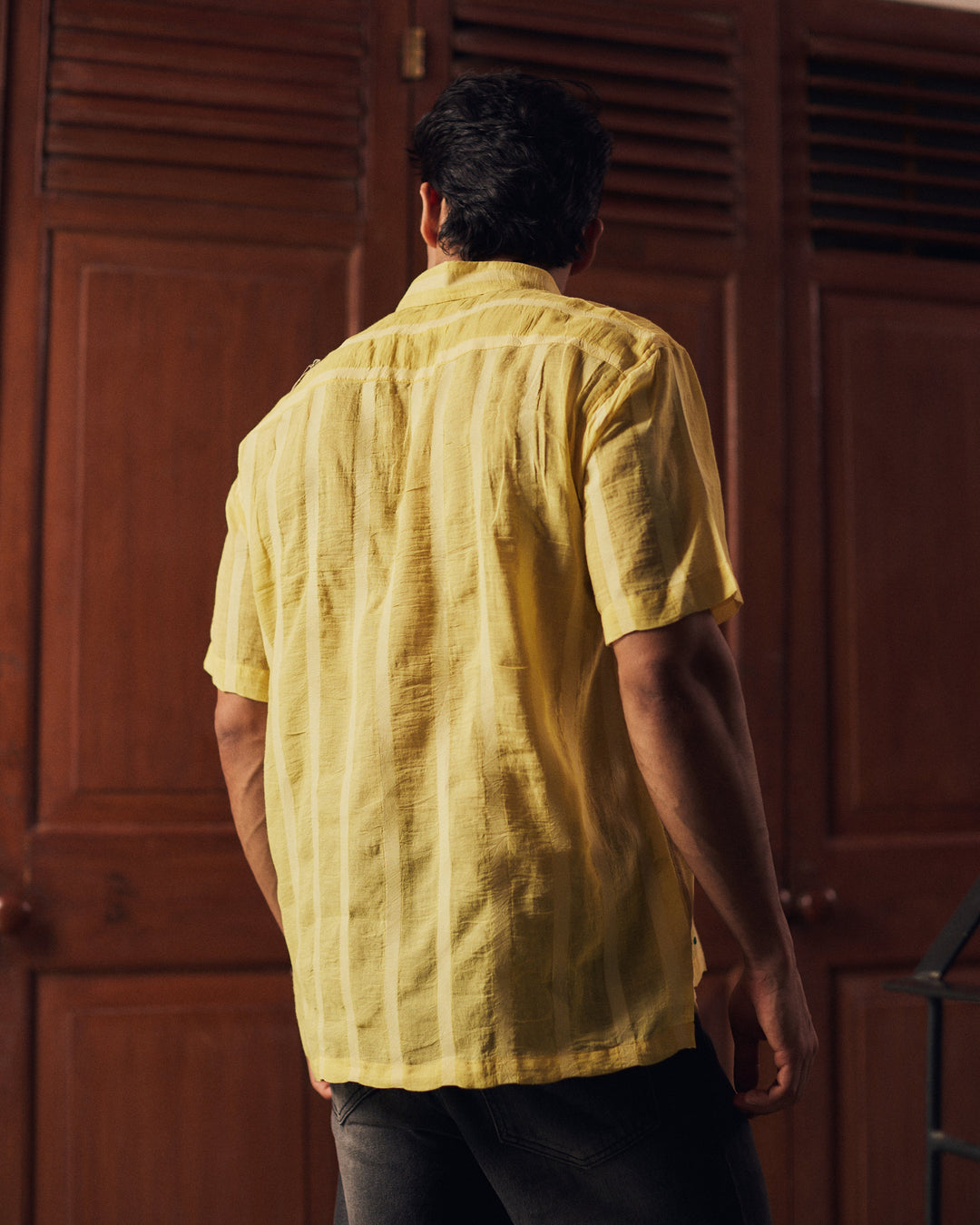 Prashant Yellow Cotton Dobby Handpainted Shirt