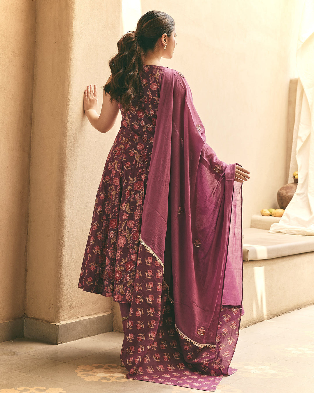 Inaya Purple Cotton Printed Suit Set