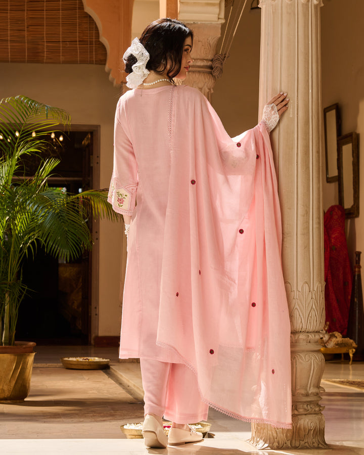 Reni Pink Embroidered Chanderi Suit Set