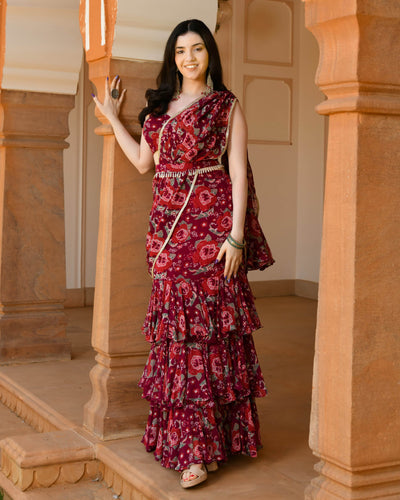 Raina Georgette Pre draped Saree