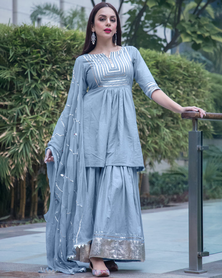 Powder Blue Gotapatti Sharara Set