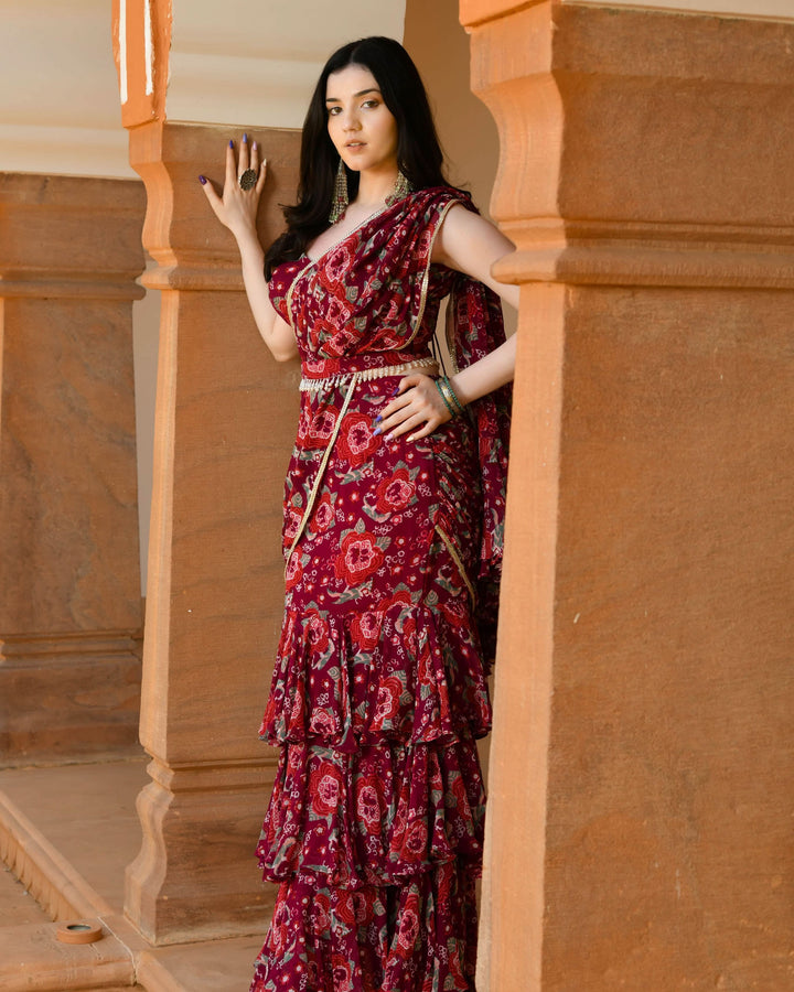 Raina Georgette Pre draped Saree