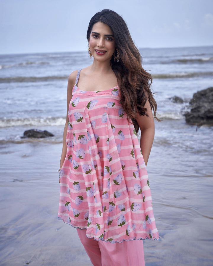 Berry Burst Pink Printed Silk Coord Set