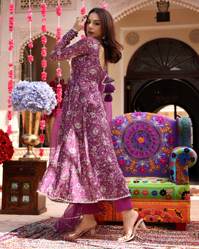 Floral Lavender Hues Printed Chanderi Suit Set