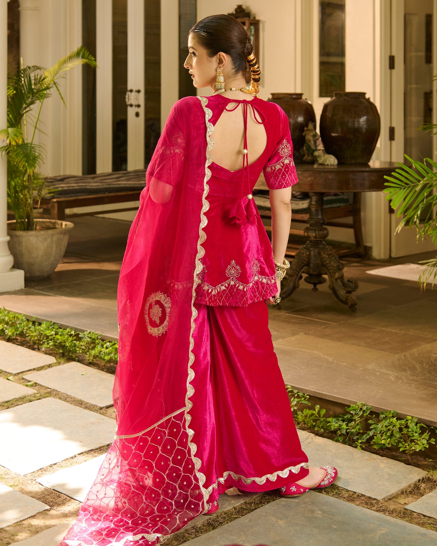 Kyro Pink Embroidered Velvet Suit Set