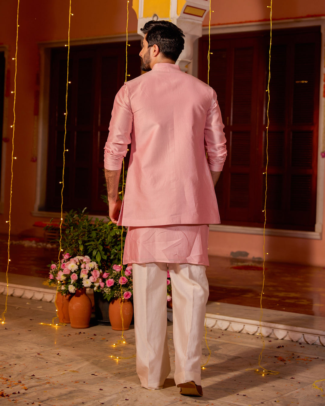 Ruhansh Pink Chanderi Embroidered Jacket And Kurta Set