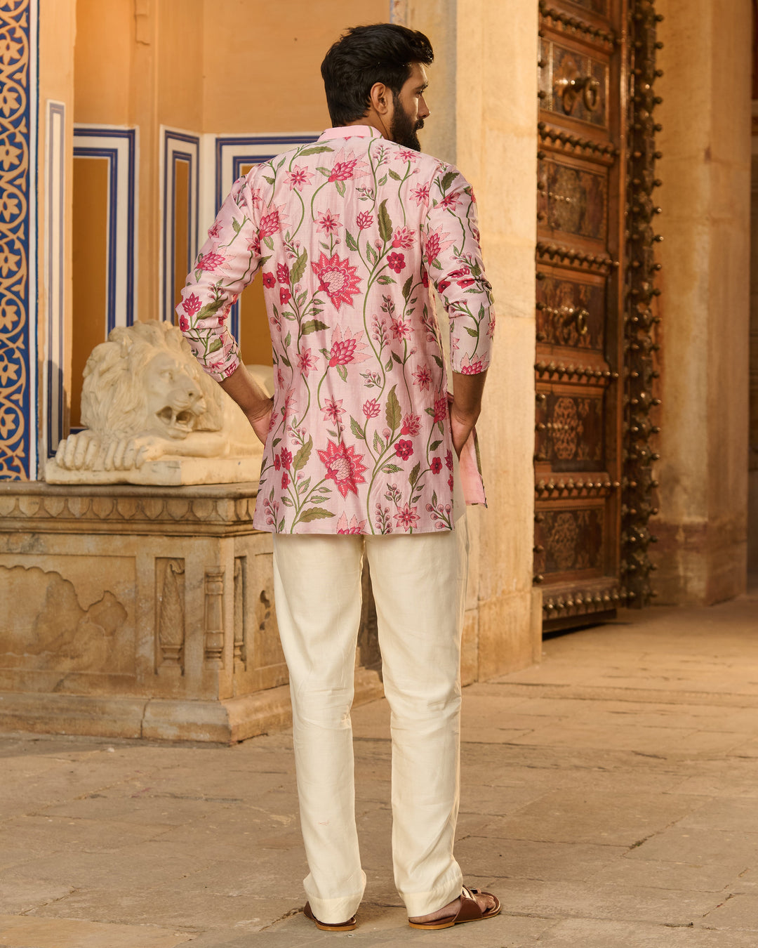 Anirudh Pink Printed Chanderi Kurta