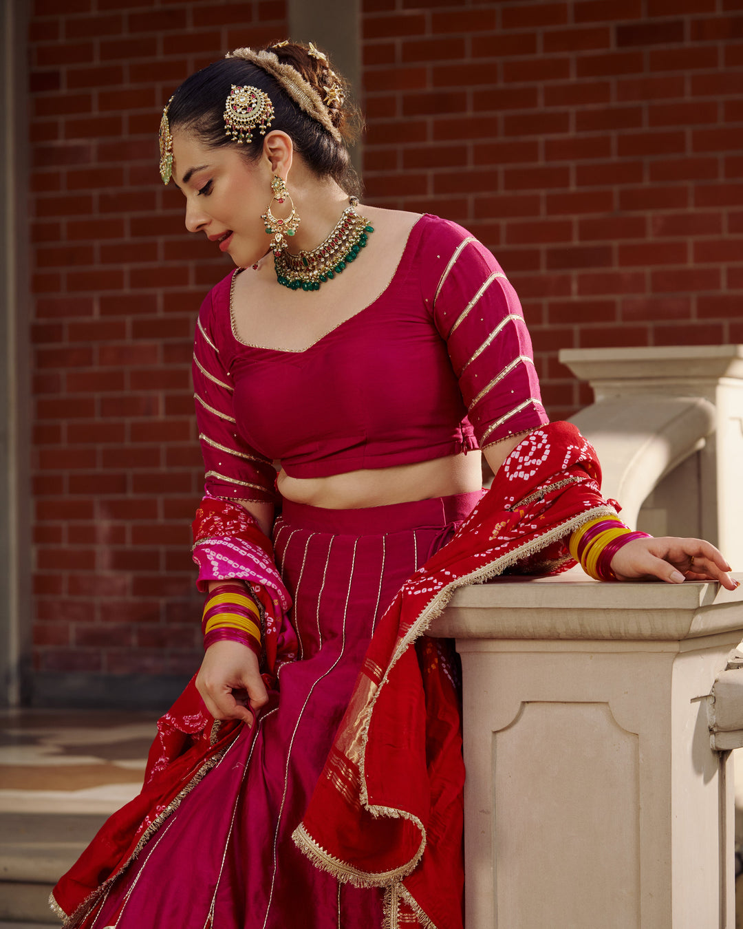Hema Pink Embroidered Chanderi Lehenga Set