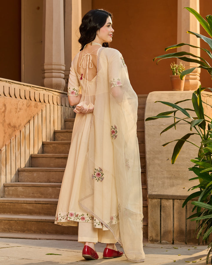 Nazra Cream Embroidered Cotton Suit Set