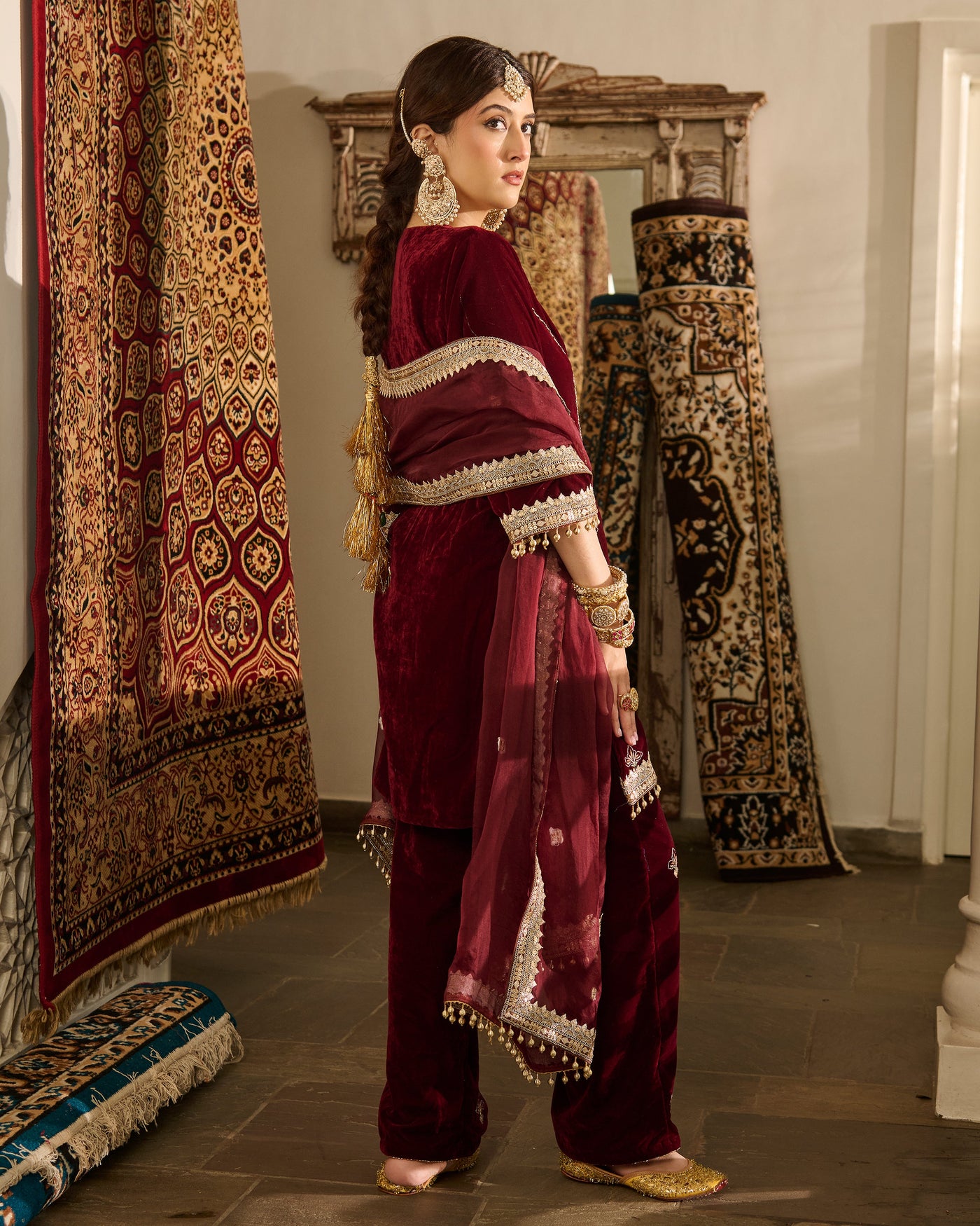 Jack Maroon Embroidered Velvet Suit Set