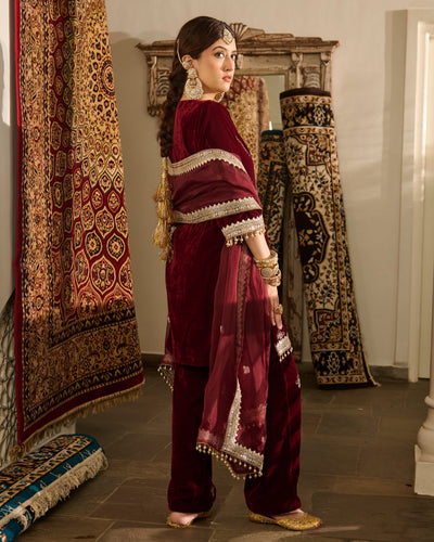 Jack Maroon Embroidered Velvet Suit Set