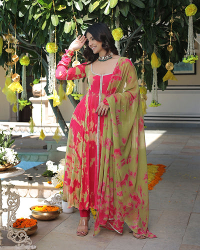 Kairavi Pink Green Tie Dye Georgette Suit Set