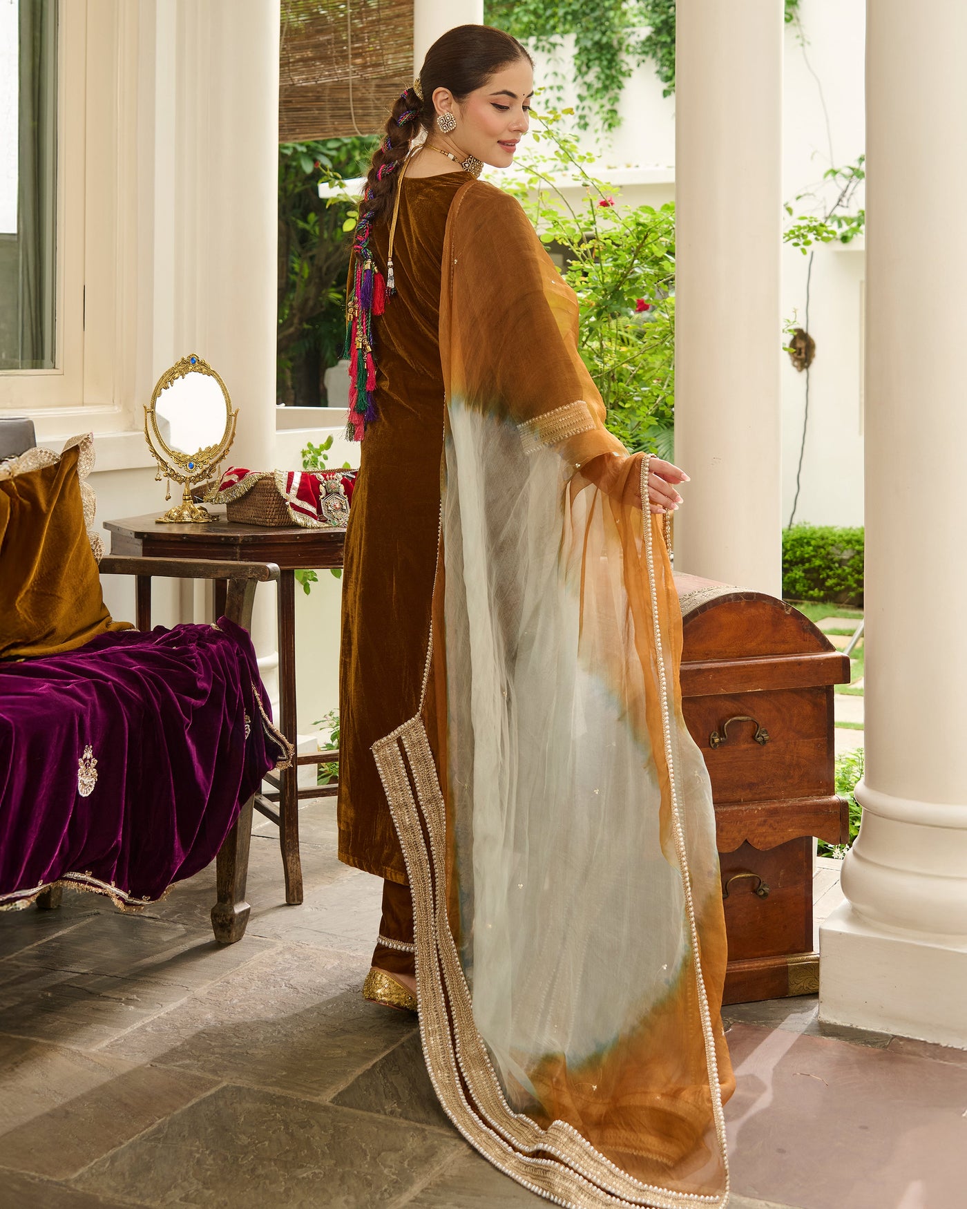 Shaili Mustard Solid Velvet Suit Set