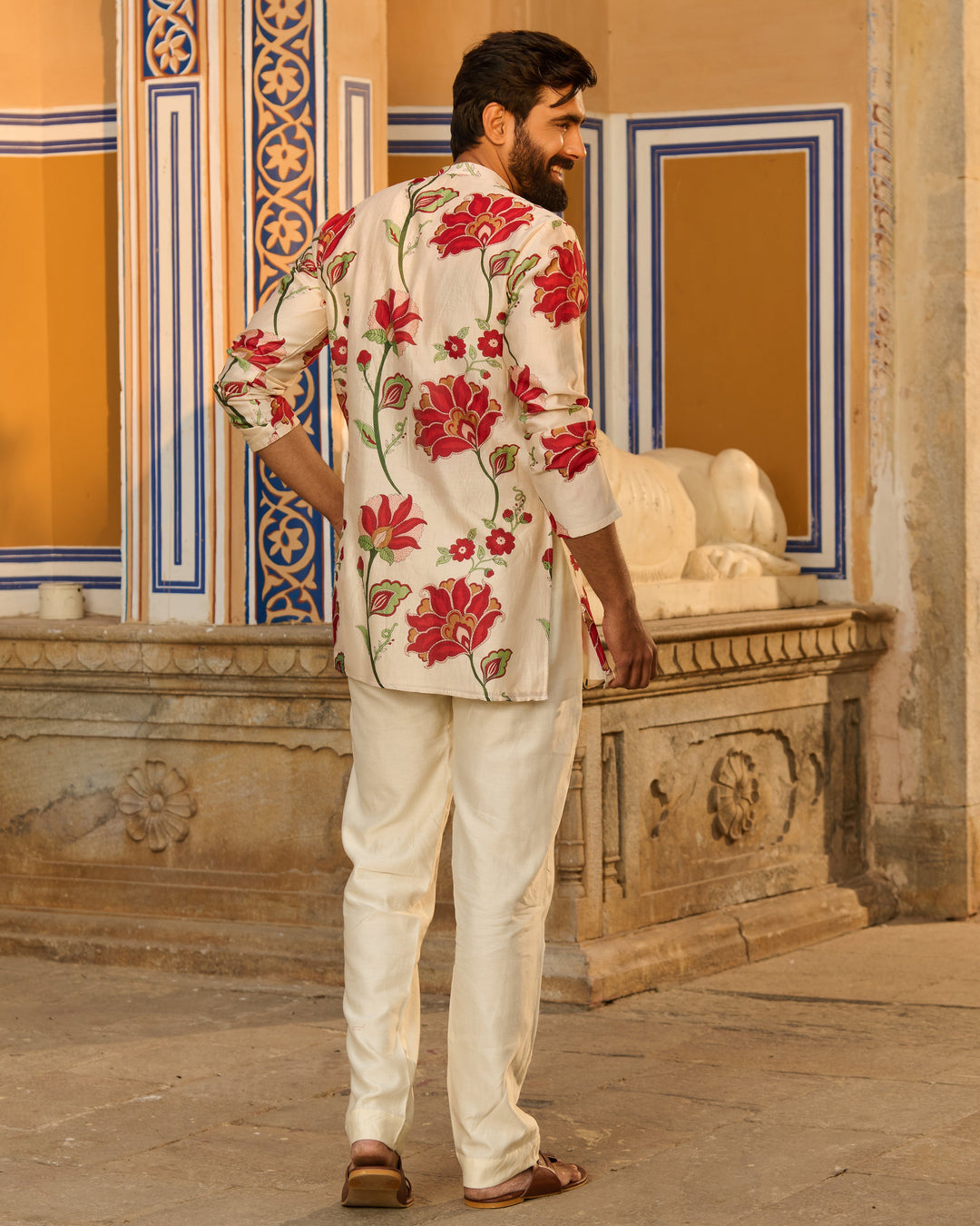Veer Ivory Printed Chanderi Kurta