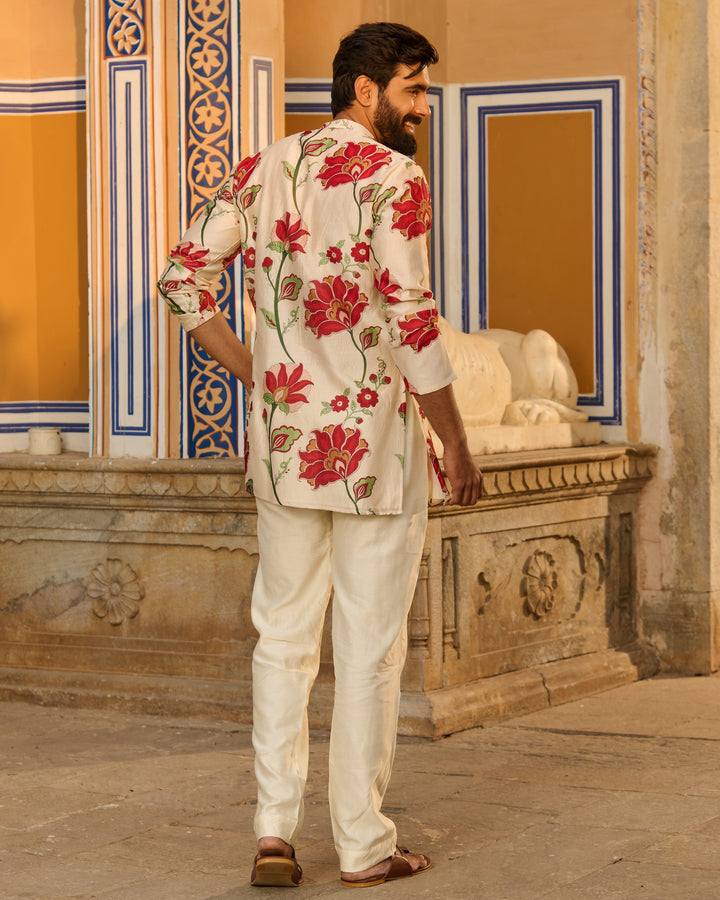 Veer Ivory Printed Chanderi Kurta