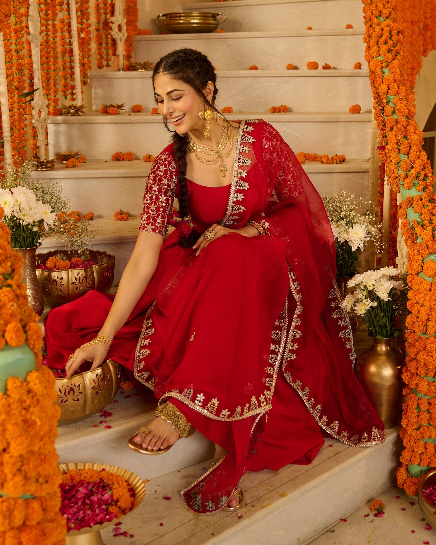 Roli Red Solid Chanderi Suit Set
