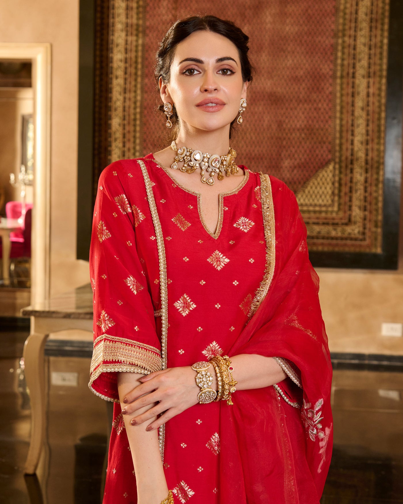 Jini Red Jacquard Suit Set