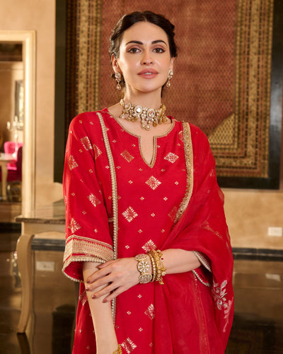 Jini Red Jacquard Suit Set
