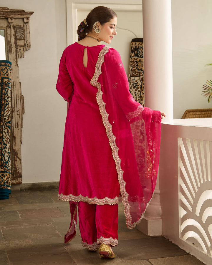 Siddhi Pink Embroidered Velvet Suit Set