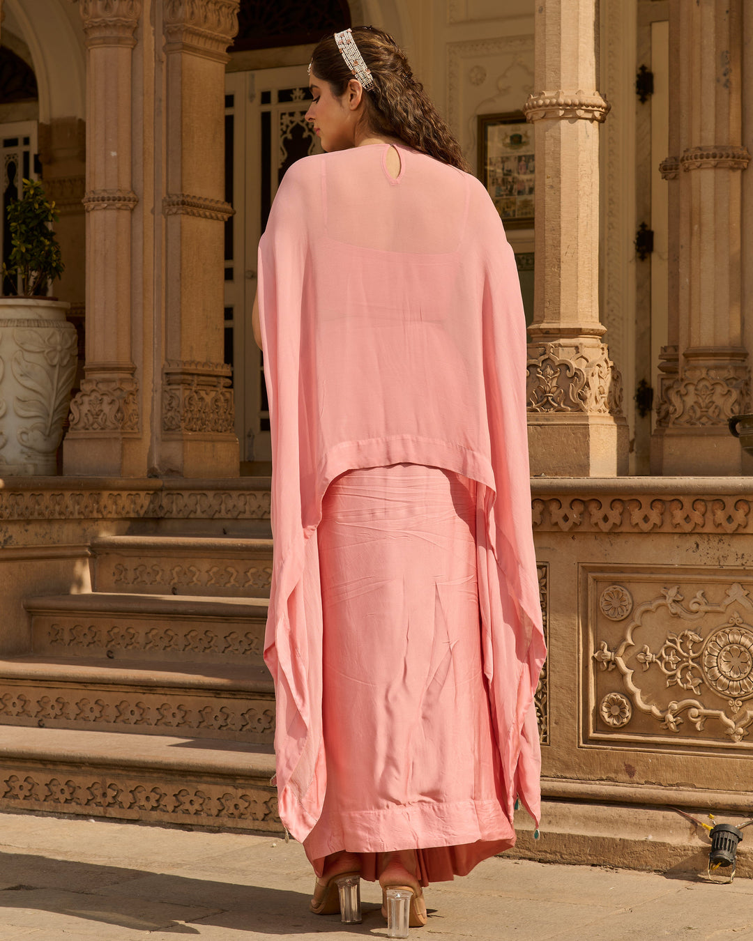 Urban Peach Solid Satin Coord Set